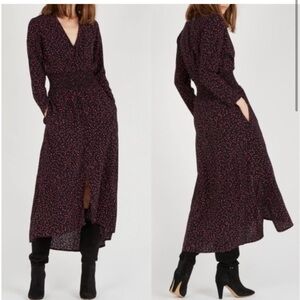 Maje Womens Rosila Shirred Printed Crepe Midi Dress Size 0 3/4 Sleeve Bl…